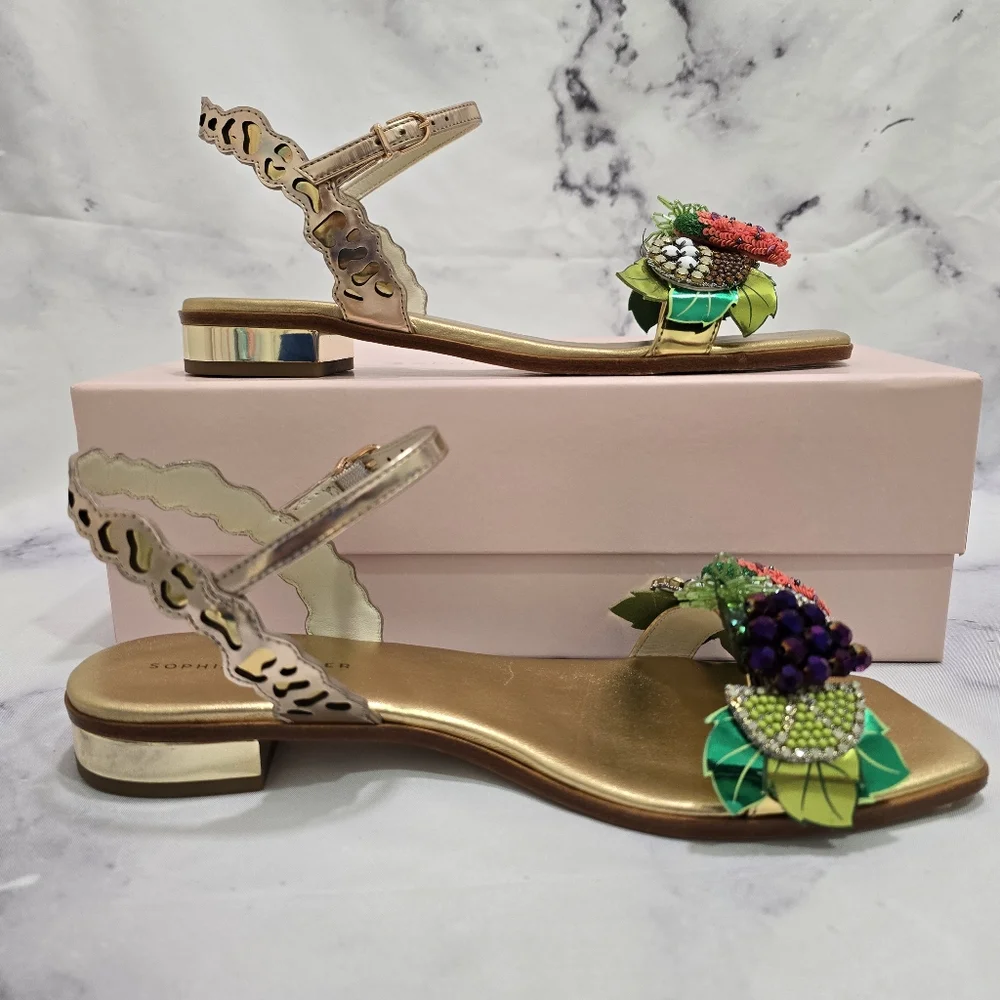 🍉🍍 SOPHIA WEBSTER 🍇🍋 Lilico Fruit Flat Sandal Rose Gold - EU 38.5 - HTF EUC